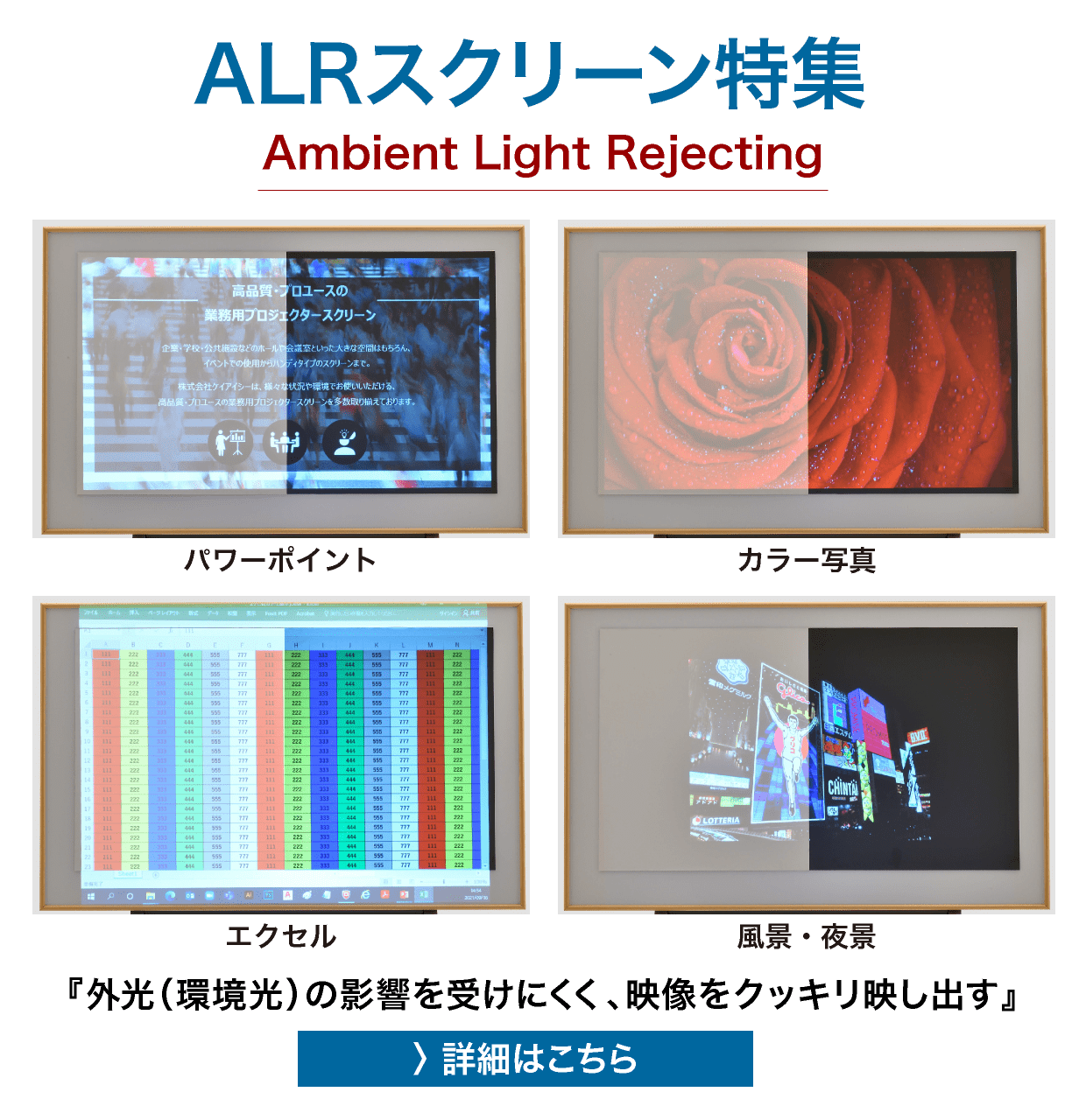 ALRスクリーン特集 Ambient Light Rejecting 『外光(環境光)の影響を受けにくく、映像をクッキリ映し出す』